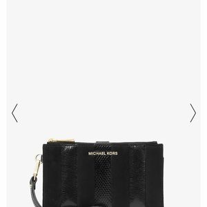 Michael Kors Adele wristlet cell phone wallet. suede with snake-embossed leather